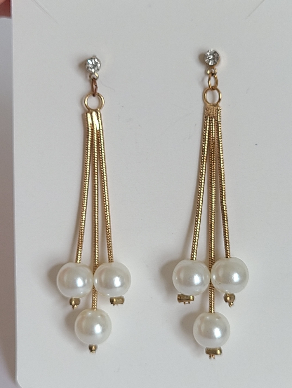 Vintage Evening Boho Luxury Gold Strand Triple Pearl Drop Dangle Party Earrings